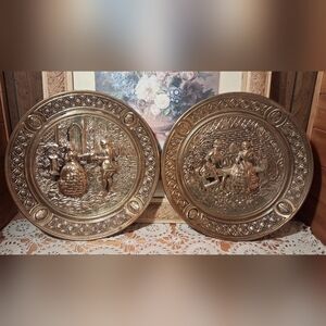 Ornate Decorative Wall Plaques in Brass - Pair